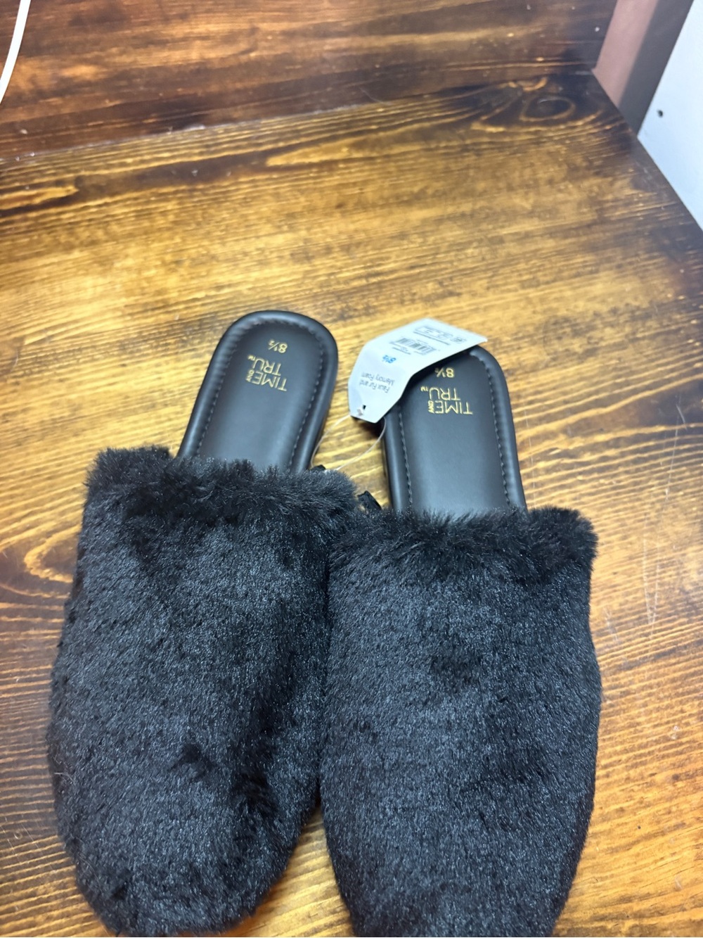 Time And Tru Black Fur Mules‎ Size 8.5